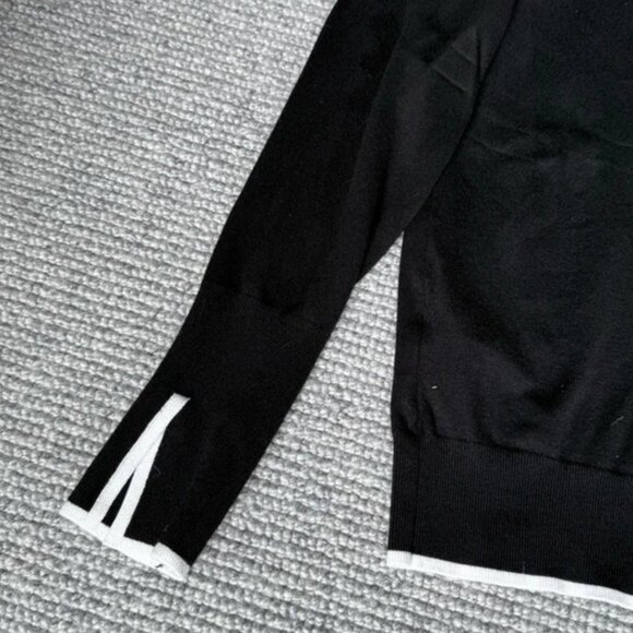 Zara Black Cardigan Pearl Button Down White Trim L - Picture 3 of 8